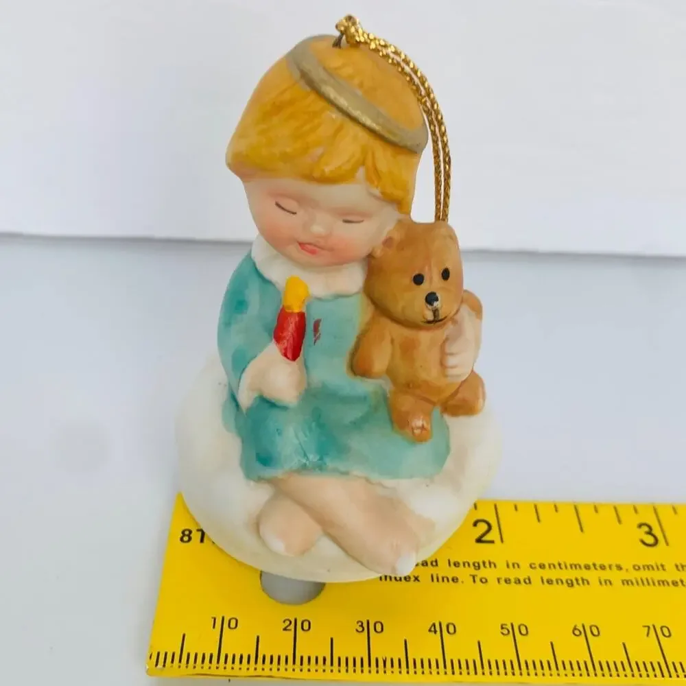 Vintage Angel Teddy Bear Bisque Christmas Tree Ornament